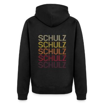 Schulz Family Celebrate Wedding Surname Gift idea - Unisex Premium Organic Zip Hoodie - black - Back - Nico (187cm)