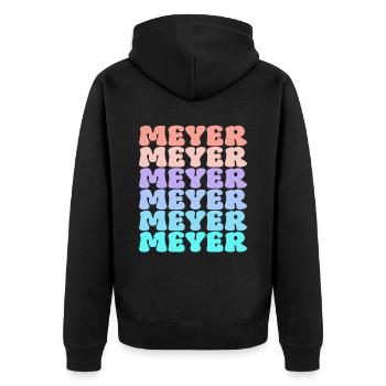 Meyer Family Surname Retro - Unisex Premium Organic Zip Hoodie - black - Back - Nico (187cm)