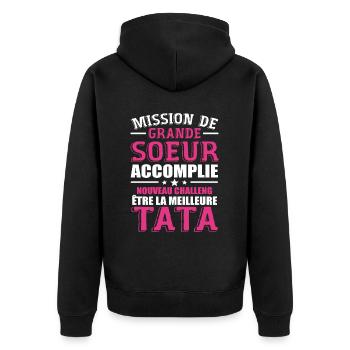 Mission De Grande Soeur Accomplie Nouveau Challeng - Veste à capuche bio Premium Unisexe - noir - Dos - Nico (187cm)