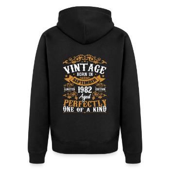 September 1982 Geburtstagsgeschenk 1982 September - Unisex Premium Bio Zip Hoodie - Schwarz - Hinten - Nico (187cm)