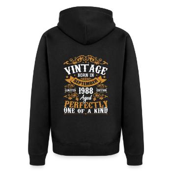 September 1988 Geburtstagsgeschenk 1988 September - Unisex Premium Bio Zip Hoodie - Schwarz - Hinten - Nico (187cm)