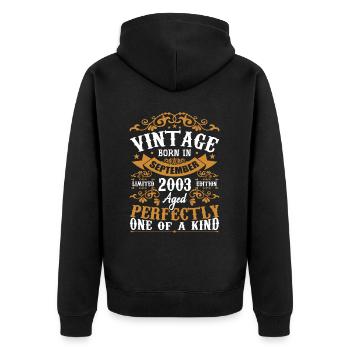 September 2003 Geburtstagsgeschenk 2003 September - Unisex Premium Bio Zip Hoodie - Schwarz - Hinten - Nico (187cm)