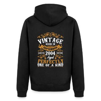 September 2004 Geburtstagsgeschenk 2004 September - Unisex Premium Bio Zip Hoodie - Schwarz - Hinten - Nico (187cm)