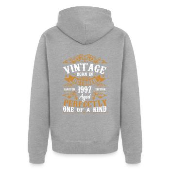 Oktober 1997 Geburtstagsgeschenk 1997 Oktober - Unisex Premium Bio Zip Hoodie - Grau meliert - Hinten - Nico (187cm)