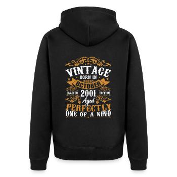 Oktober 2001 Geburtstagsgeschenk Oktober 2001 - Unisex Premium Bio Zip Hoodie - Schwarz - Hinten - Nico (187cm)