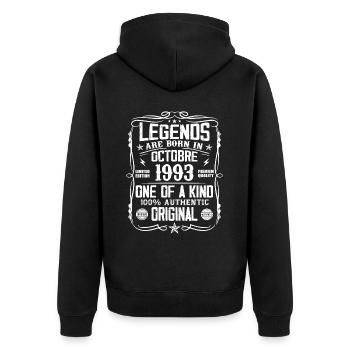 Oktober 1993 Legenden wurden im Oktober 1993 geboren - Unisex Premium Bio Zip Hoodie - Schwarz - Hinten - Nico (187cm)