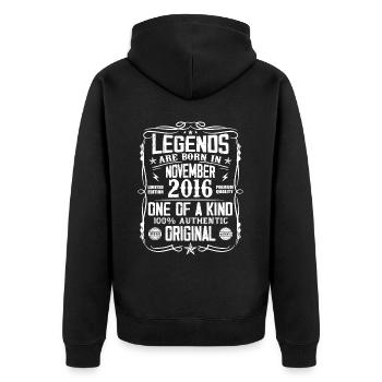 Cadeau Les légendes sont nées en Novembre 2016 - Veste à capuche bio Premium Unisexe - noir - Dos - Nico (187cm)