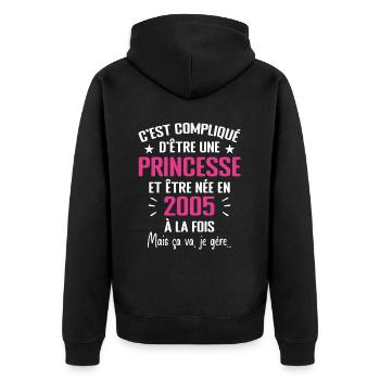 Princesse Née en 2005 - Cadeau D'anniversaire 2005 - Veste à capuche bio Premium Unisexe - noir - Dos - Nico (187cm)