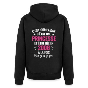 Princesse Née en 2008 - Cadeau D'anniversaire 2008 - Veste à capuche bio Premium Unisexe - noir - Dos - Nico (187cm)