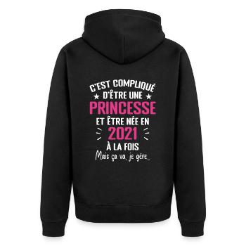 Princesse Née en 2021 - Cadeau D'anniversaire 2021 - Veste à capuche bio Premium Unisexe - noir - Dos - Nico (187cm)