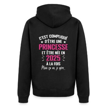 Princesse Née en 2025 - Cadeau D'anniversaire 2025 - Veste à capuche bio Premium Unisexe - noir - Dos - Nico (187cm)