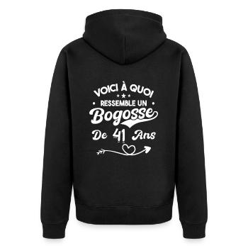 Bogosse 41 ans Cadeau Humour Anniversaire 41 ans - Veste à capuche bio Premium Unisexe - noir - Dos - Nico (187cm)