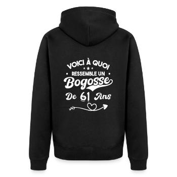 Bogosse 61 ans Cadeau Humour Anniversaire 61 ans - Veste à capuche bio Premium Unisexe - noir - Dos - Nico (187cm)