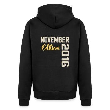 Born in November 2016 - Edition 2016 - Unisex Premium Organic Zip Hoodie - black - Back - Nico (187cm)