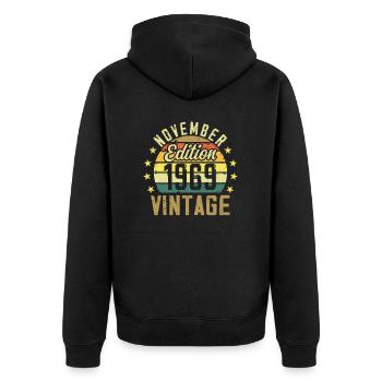 Die Legenden wurden im November 1969 - 1969 geboren - Unisex Premium Bio Zip Hoodie - Schwarz - Hinten - Nico (187cm)