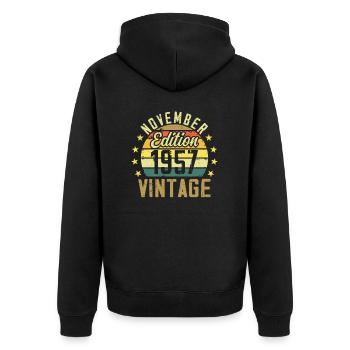 Die Legenden wurden im November 1957 - 1957 geboren - Unisex Premium Bio Zip Hoodie - Schwarz - Hinten - Nico (187cm)
