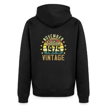 Die Legenden wurden im November 1975 - 1975 geboren - Unisex Premium Bio Zip Hoodie - Schwarz - Hinten - Nico (187cm)