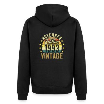 Die Legenden wurden im November 1993 - 1993 geboren - Unisex Premium Bio Zip Hoodie - Schwarz - Hinten - Nico (187cm)
