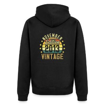 The legends were born in November 2013 - 2013 - Unisex Premium Organic Zip Hoodie - black - Back - Nico (187cm)