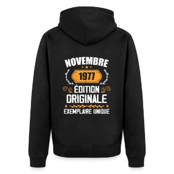 Cadeau D'anniversaire En Novembre 1977 - 1977 - Veste à capuche bio Premium Unisexe - noir - Dos - Nico (187cm)