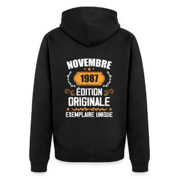 Cadeau D'anniversaire En Novembre 1987 - 1987 - Veste à capuche bio Premium Unisexe - noir - Dos - Nico (187cm)