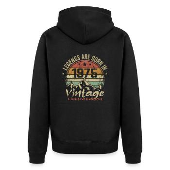 Die Legenden wurden in den Jahren 1975 - 1975 geboren - Unisex Premium Bio Zip Hoodie - Schwarz - Hinten - Nico (187cm)