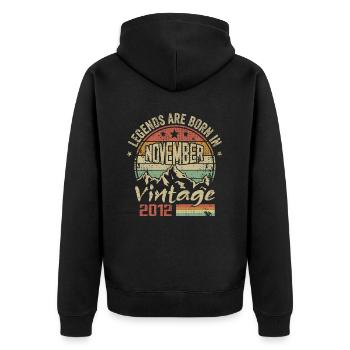 November 2012, Retro Vintage Geburtstagsgeschenk - Unisex Premium Bio Zip Hoodie - Schwarz - Hinten - Nico (187cm)