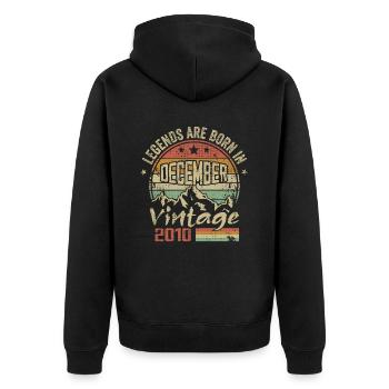 Legenden wurden im Dezember 2010 geboren - 2010 Dezember - Unisex Premium Bio Zip Hoodie - Schwarz - Hinten - Nico (187cm)