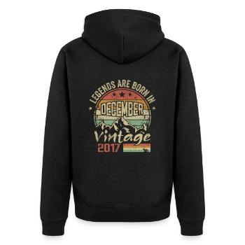 Legenden wurden im Dezember 2017 geboren - 2017 Dezember - Unisex Premium Bio Zip Hoodie - Schwarz - Hinten - Nico (187cm)