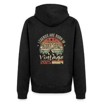 Legenden wurden geboren im Dezember 2025 - 2025 Dezember - Unisex Premium Bio Zip Hoodie - Schwarz - Hinten - Nico (187cm)