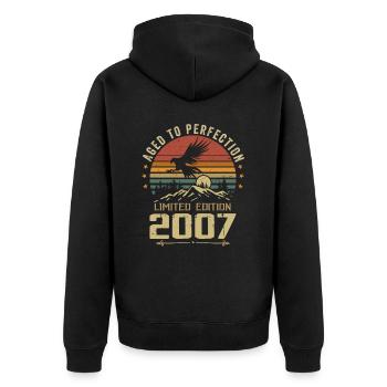 2007 Original Vintage Retro Jubiläum 2007 - Unisex Premium Bio Zip Hoodie - Schwarz - Hinten - Nico (187cm)
