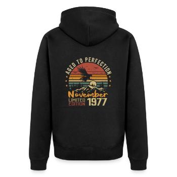 Les Légendes Sont Nées En Novembre 1977 - 1977 - Veste à capuche bio Premium Unisexe - noir - Dos - Nico (187cm)