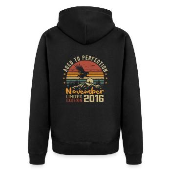 Die Legenden wurden im November 2016 - 2016 geboren - Unisex Premium Bio Zip Hoodie - Schwarz - Hinten - Nico (187cm)