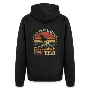 The legends were born in December 1958 - 1958 - Unisex Premium Organic Zip Hoodie - black - Back - Nico (187cm)
