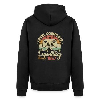 1957 Geburtstagsgeschenk Komplettes Level - 1957 - Unisex Premium Bio Zip Hoodie - Schwarz - Hinten - Nico (187cm)