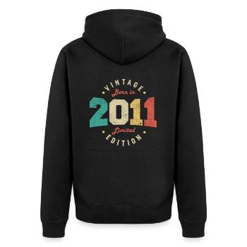 Vintage 2011 Original 2011 Retro Anniversary 2011 - Unisex Premium Organic Zip Hoodie - black - Back - Nico (187cm)