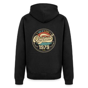 Original 1979 Jahrgang - 1979 Geburtstagsgeschenk - Unisex Premium Bio Zip Hoodie - Schwarz - Hinten - Nico (187cm)