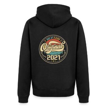 Original 2021 Jahrgang - 2021 Geburtstagsgeschenk - Unisex Premium Bio Zip Hoodie - Schwarz - Hinten - Nico (187cm)
