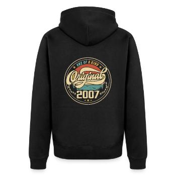 Original 2007 Jahrgang - 2007 Geburtstagsgeschenk - Unisex Premium Bio Zip Hoodie - Schwarz - Hinten - Nico (187cm)