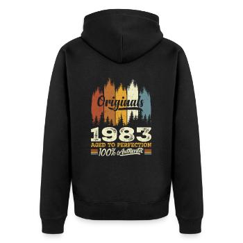 1983 Vintage Original 1983 Geburtstagsgeschenk - Unisex Premium Bio Zip Hoodie - Schwarz - Hinten - Nico (187cm)