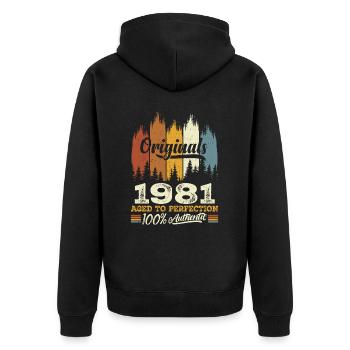 1981 Vintage Original 1981 Geburtstagsgeschenk - Unisex Premium Bio Zip Hoodie - Schwarz - Hinten - Nico (187cm)