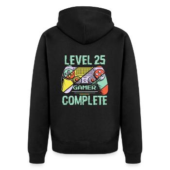 Level 25 Abschließen 25 Jahre Gamer Level 25 Abschließen - Unisex Premium Bio Zip Hoodie - Schwarz - Hinten - Nico (187cm)