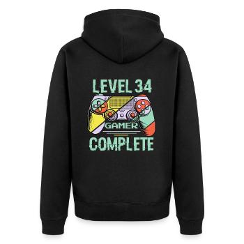 Level 34 Abschließen 34 Jahre alter Spieler Level 34 Abschließen - Unisex Premium Bio Zip Hoodie - Schwarz - Hinten - Nico (187cm)