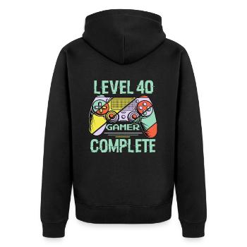 Level 40 Abgeschlossen 40 Jahre Gamer Level 40 Abgeschlossen - Unisex Premium Bio Zip Hoodie - Schwarz - Hinten - Nico (187cm)