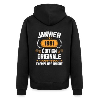 Anniversary Vintage Gift January 1991 - 1991 - Unisex Premium Organic Zip Hoodie - black - Back - Nico (187cm)