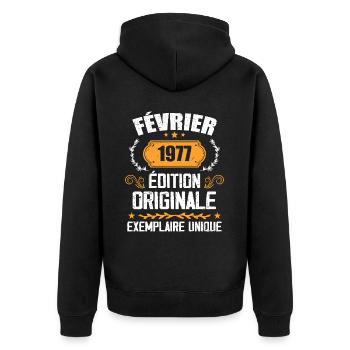 Cadeau 47e Anniversaire Nées En Février 1977 - Veste à capuche bio Premium Unisexe - noir - Dos - Nico (187cm)