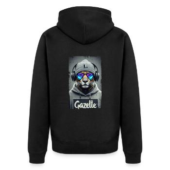 Tiger Gazelle Hipster - Unisex Premium Bio Zip Hoodie - Schwarz - Hinten - Nico (187cm)