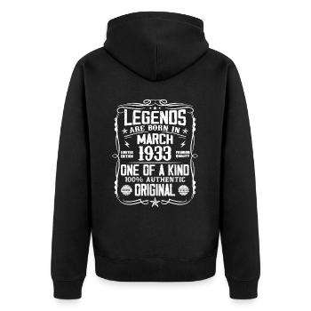 March 1933 Vintage 91 Year Anniversary Gift - Unisex Premium Organic Zip Hoodie - black - Back - Nico (187cm)