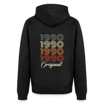 1990 Original Vintage Geburtstagsgeschenk 1990 - Unisex Premium Bio Zip Hoodie - Schwarz - Hinten - Nico (187cm)