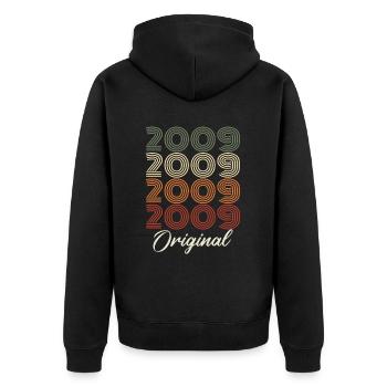 2009 Original Vintage Geburtstagsgeschenk 2009 - Unisex Premium Bio Zip Hoodie - Schwarz - Hinten - Nico (187cm)